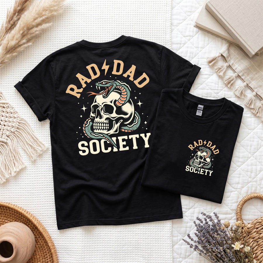 Rad Dad Society Shirt, Cool Father Skull Snake Tee, Dad Gift