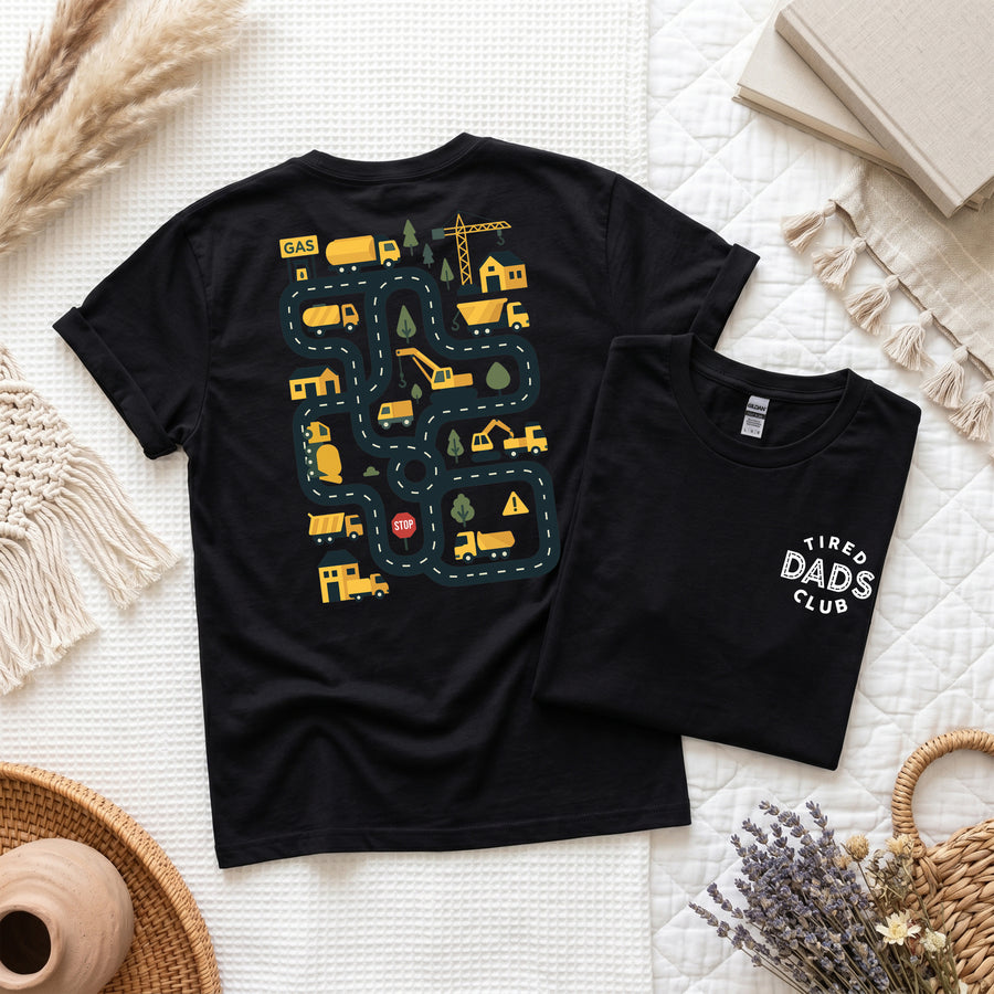 Construction Road Track Dad Tee, Tired Dads Club, Father's Day Gift