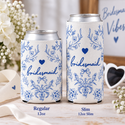 Something Blue Bride and Bridesmaid Floral Can Cooler