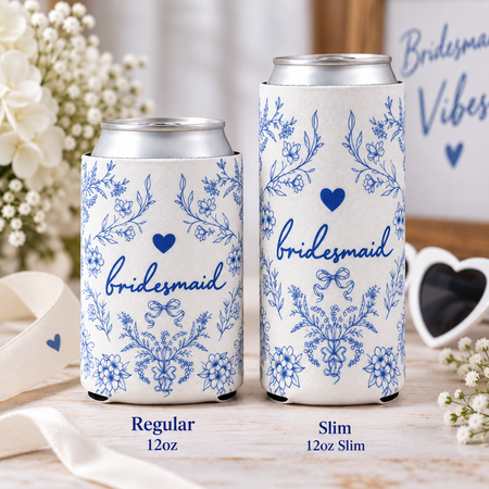 Something Blue Bride and Bridesmaid Floral Can Cooler