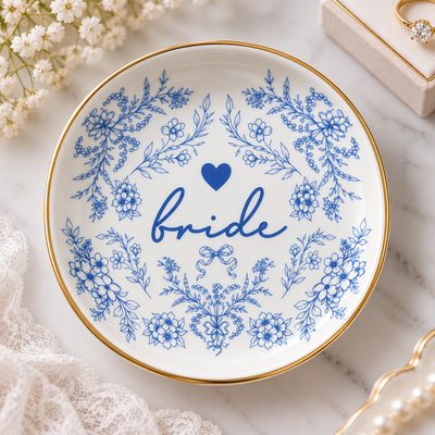 Something Blue Floral Bride Bridesmaid Maid Of Honor Ceramic Jewelry Dish
