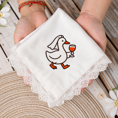 Silly Goose Bride With Wine Glass Wedding Day - Embroidered Satin Handkerchief