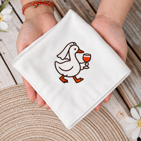 Silly Goose Bride With Wine Glass Wedding Day - Embroidered Satin Handkerchief