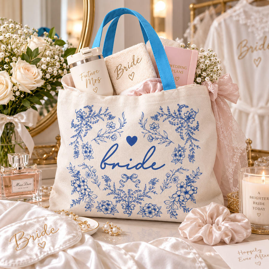 Something Blue Floral Bride Canvas Tote Bag
