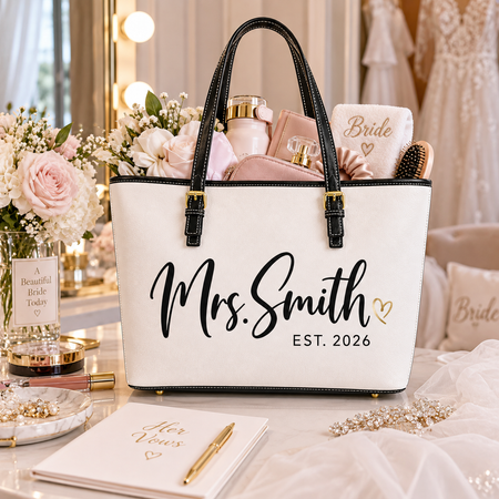 Bride Gift Tote Bag, Stylish Mrs Bag for Her Wedding Day