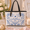 Something Blue Floral Bride And Bridesmaid Gift Leather Tote Bag