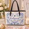 Something Blue Floral Bride And Bridesmaid Gift Leather Tote Bag