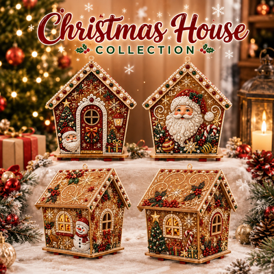 Christmas DIY Pearl Art Kit, Festive Wooden House Craft Set
