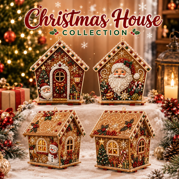 Christmas DIY Pearl Art Kit, Festive Wooden House Craft Set