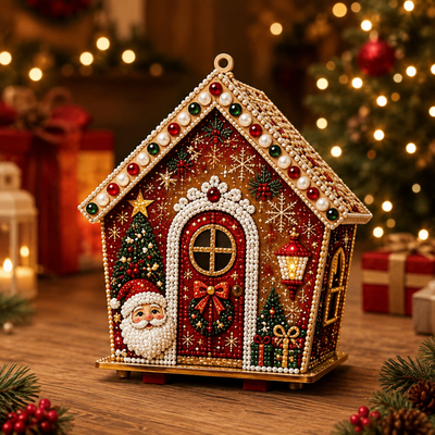 Christmas DIY Pearl Art Kit, Festive Wooden House Craft Set