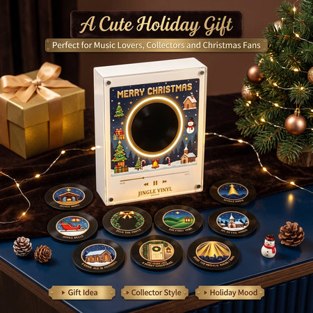 Christmas Music Fridge Magnet Set, 9 Vinyl Disc Songs, Holiday Decor