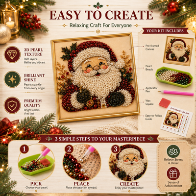Christmas Pearl Diamond Art Kit, Festive Santa Bead Craft