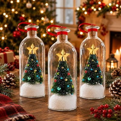 Christmas Tree in a Bottle Ornament, Snowy Holiday Keepsake
