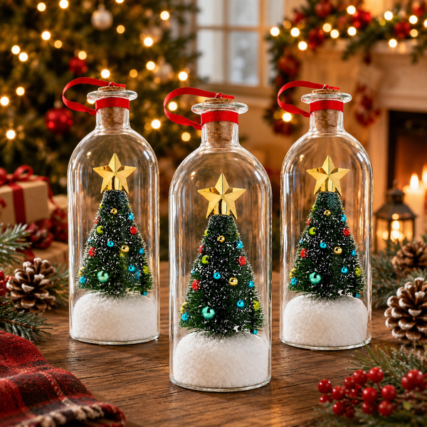 Christmas Tree in a Bottle Ornament, Snowy Holiday Keepsake