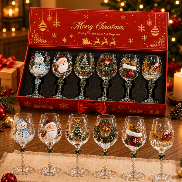 Christmas Wine Glasses Gift Set, Festive Holiday Goblets Box
