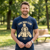 navy unisex cool dads club shirt featuring a retro illustration of a father smiling with his son riding on his shoulders