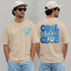 sandunisex cool uncles club shirt with bold blue bubble lettering and dripping smiley face graphic, front and back print