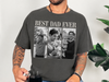 Dark grey unisex tee printed with Best Dad Ever headline and three black-and-white custom photos of a dad with his baby, custom photo shirt for dad