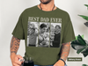 Green unisex tee printed with Best Dad Ever headline and three black-and-white custom photos of a dad with his baby, custom photo shirt for dad