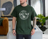 Black unisex t-shirt with distressed stamp graphic reading Official Dad Tax If I'm Buyin' I'm Tryin', dad fathers day gifts idea
