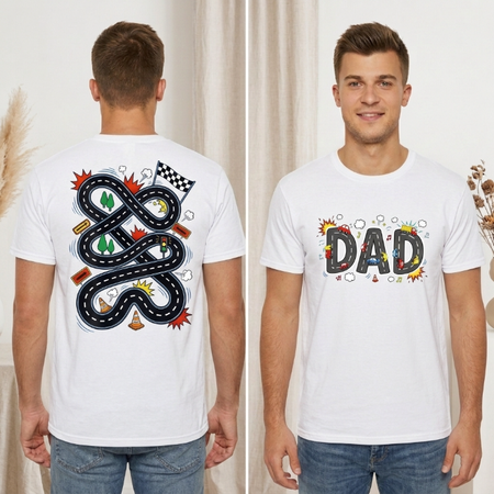 Dad Race Track T-Shirt, Fun Car Playmat Back Print Tee