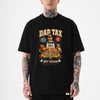 Black unisex t-shirt with a retro dad tax quality control department design featuring a cool dad surrounded by junk food