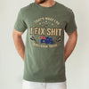 milytarygreen  unisex t-shirt with crossed wrenches, engine pistons, Australian flag, and the phrase I Fix Shit and I Know Things printed on the chest