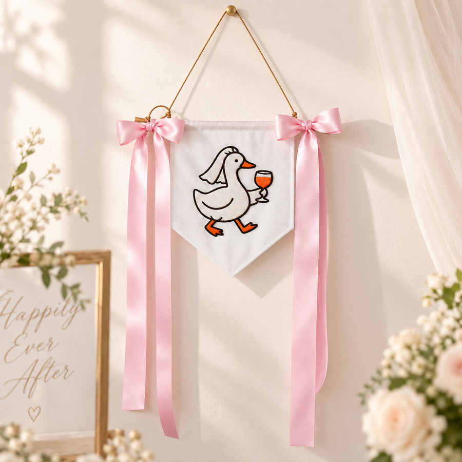 Bride To Be Silly Goose Wine Glass Bachelorette - Embroidered Pennant Banner