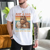white unisex funny dad bigfoot milk shirt featuring a cool Sasquatch in sunglasses holding a milk carton with retro sunset stripes