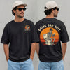 Black unisex funny dad shirt with a skeleton sitting on a toilet using a phone, two-sided print, Father's Day graphic tee