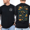 White funny dad shirt with Tired Dads Club text on front and colorful construction road map print on the back