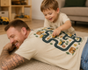 Sand funny dad shirt with Tired Dads Club text on front and colorful construction road map print on the back