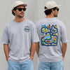 sport greyFunny dad t-shirt showing a colorful toy car road map city scene on the back with Tired Dads Club logo on the chest