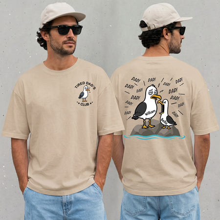 Personalized Tired Dad Seagull T-Shirt, Custom Kids Name Tee