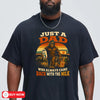 Navy unisex tee with Bigfoot carrying milk and groceries, funny dad who came back with the milk design