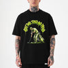 blackFunny golf dad shirt with graffiti-style text and illustrated golfer lining up a putt beside a green golf bag