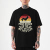 black funny napping t-shirt for dads with retro sunset silhouette and Just Resting My Eyes Club text