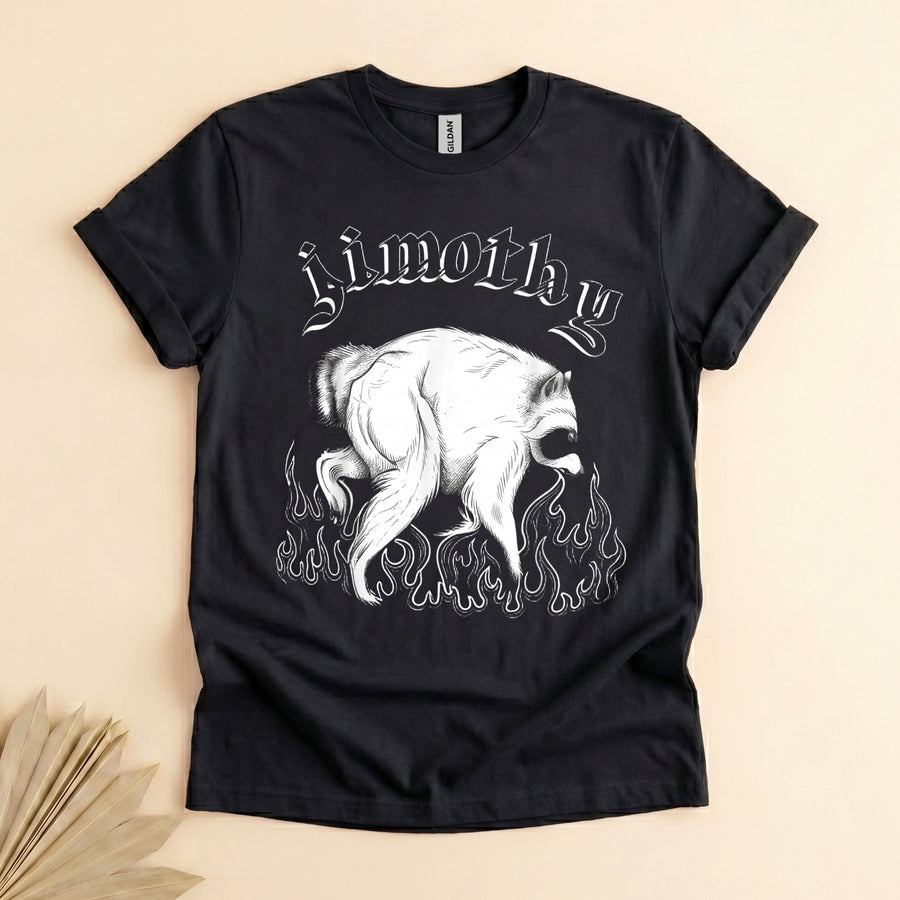 Funny Raccoon Tee, Jimothy Fire Flames Meme Graphic Shirt