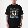 Black unisex funny seagull dad shirt showing two cartoon seagulls shouting Papa on ocean rocks, Father's Day tee