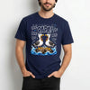 navy unisex funny seagull dad shirt showing two cartoon seagulls shouting Papa on ocean rocks, Father's Day tee