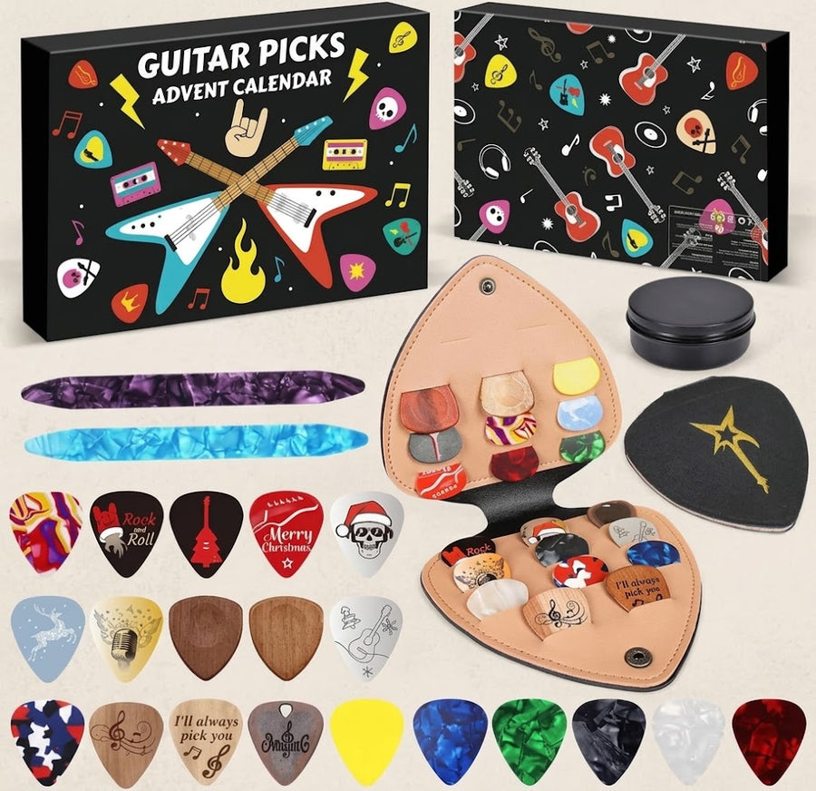 Guitar Picks Advent Calendar, Music Gift Set with Pick Case