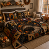 Halloween Quilted Bedding Set, Black Cat Patchwork Quilt