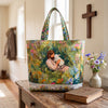 Christian Quilted Tote Bag, Jesus with Lamb Floral Bible Bag