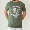 milytarygreenunisex t-shirt with a skeleton napping in a recliner holding a remote, just resting my eyes club funny dad design