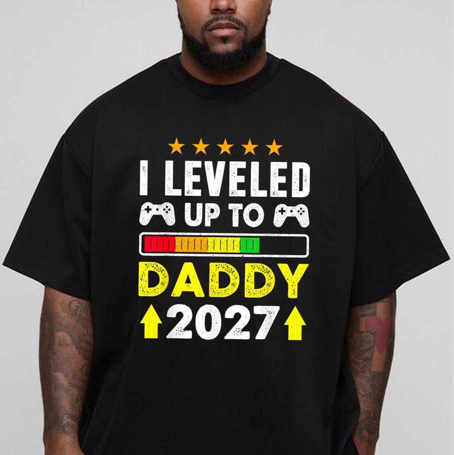 Leveled Up to Daddy 2027 Shirt, New Dad Gamer Tee Gift