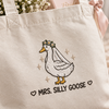 Embroidered Mrs Silly Goose Bride With Flower Crown Tote Bag