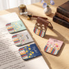 Personalized birth flower bookmark in vintage floral design showing stacked books and custom name printed on faux leather cover
