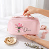Personalized Birth Flower Makeup Bag with Custom Name, Gift for Her