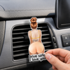 Personalized car vent clip featuring two cartoon women from behind with custom names and funny drive safe messages printed on acrylic