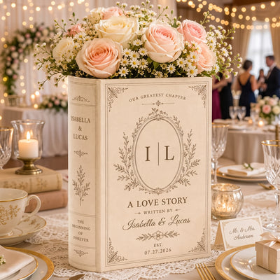 Personalized Ceramic Book Vase, Custom Names Wedding Gift